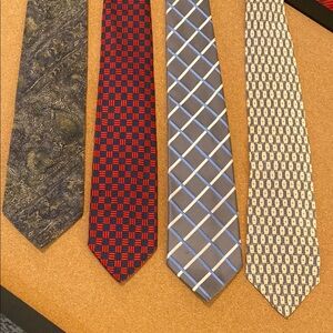 Armani-Trump-Garcia-Zegna Tie Set Blue, Red, Gray, Cream 100% Silk 4 Ties